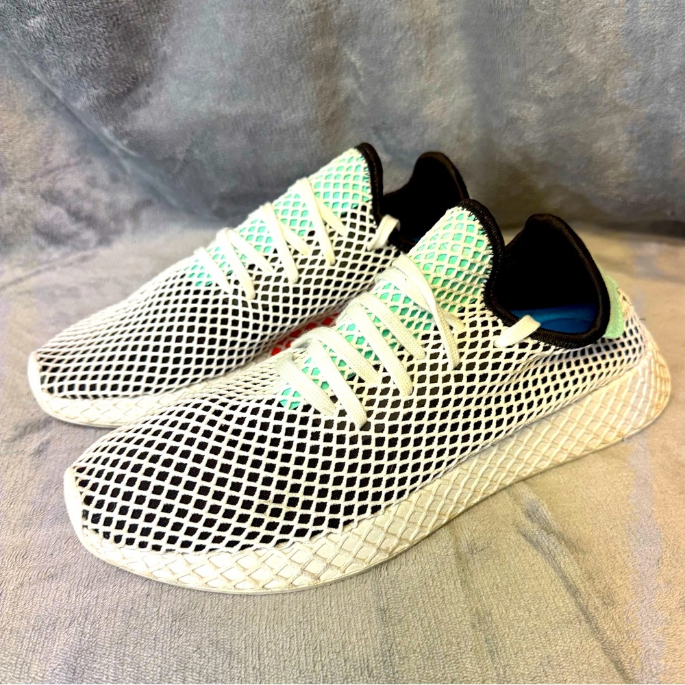 adidas Men's Deerupt Runner Core Black/Easy Green/White Mesh Size 11